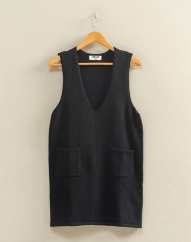 Black V-Neck Sleeveless Knit Mini Dress