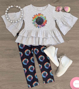 Grey 2pc Tie Dye Sunflower Outfit