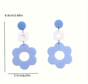 Blue Acrylic Hollow Flower Dangle Earrings