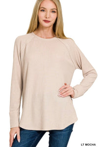 Lt Mocha Baby Waffle Long Sleeve Top