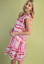 Fuchsia Mix Dye Striped Smocked Yoke Flutter Sleeve Mini Dress