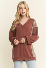 Rust Long Sleeve Urban Ribbed Color Block Knit Top