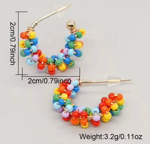 Multi-Colored Rice Bead Copper Hoop Earrings