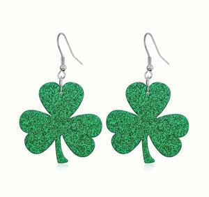 Green Glitter St. Patrick's Day Clover Dangle Earrings