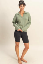 Sage Green Knit Collared V-Neck Sweater