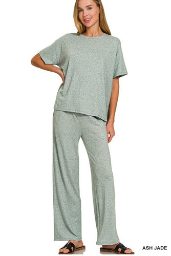 Ash Jade Soft Melange Short Sleeve Tee and Pants Set