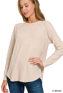 Lt Mocha Baby Waffle Long Sleeve Top