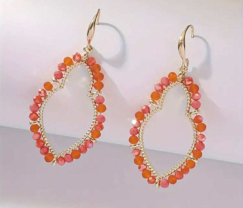 Orange Crystal Beaded Dangle Earrings