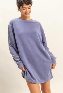 Dusty Indigo Long Sleeve Oversized Sweatshirt Dress