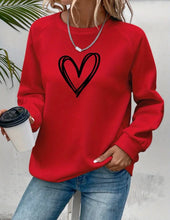 Red Heart Print Pullover Sweatshirt