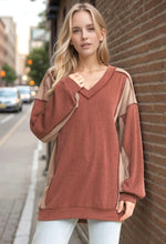 Rust Long Sleeve Urban Ribbed Color Block Knit Top