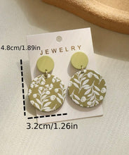 Green Floral Round Polymer Clay Dangle Earrings