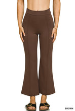 Brown Heavy Ponte Elastic Waistband Pintuck Pants