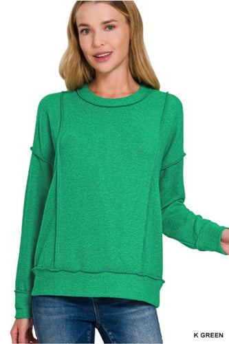 Kelly Green Brushed Hacci Drop Shoulder Sweater