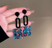 Black Acrylic Abstract Dangle Square Earrings