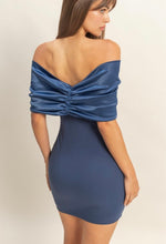 Midnight Blue Off Shoulder Oversize Bow Mini Dress