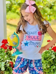 White “Ready to Rule the School” Top and Matching Shorts