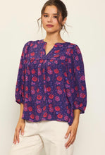 Grape/Red Floral Printed 3/4 Sleeve Top