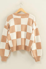Taupe/Cream Checkered Button Front Cardigan Sweater