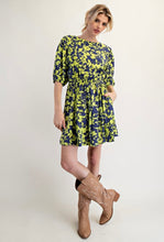 Lime & Blue Peach Blossom Print Woven Dress