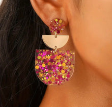 Pink and Gold Glitter Dangle Acrylic Earrings