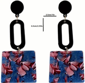 Black Acrylic Abstract Dangle Square Earrings