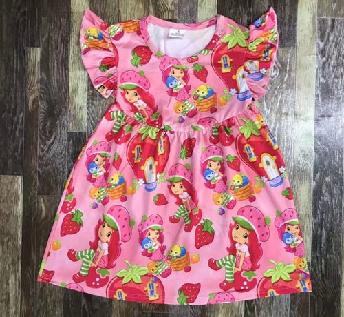Pink Girls Strawberry Shortcake Flutter Sleeve Dress