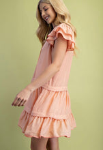 Peach Tiered Dress w/Pintuck Details and Scalloped Embroidery Trim