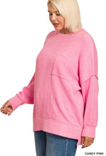 Candy Pink Plus Brushed Melange Drop Shoulder Sweater
