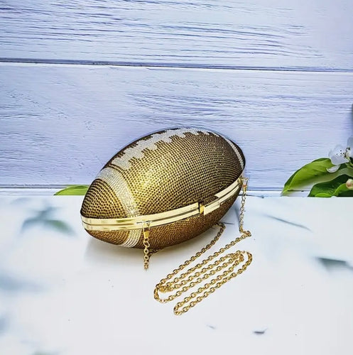 Golden Rhinestone Football Clutch Handbag