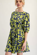 Lime & Blue Peach Blossom Print Woven Dress