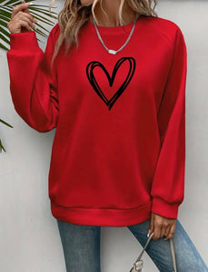 Red Heart Print Pullover Sweatshirt