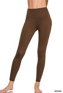 Brown Brushed Microfiber Full Length Leggings