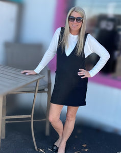 Black V-Neck Sleeveless Knit Mini Dress