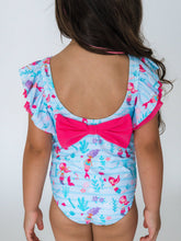 RuffleButts Girls Blue Mermaid Princess Butterfly Sleeve One Piece Swimsuit