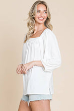 White Square Neck 3/4 Sleeve Relaxed Top
