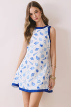 Blue Seashell Printed Contrast Binding Detail A Line Shift Dress