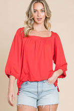 Black Square Neck 3/4 Sleeve Relaxed Top