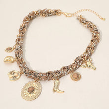 Burgundy/Gold Western Themed Charm Fabric Braided Necklace