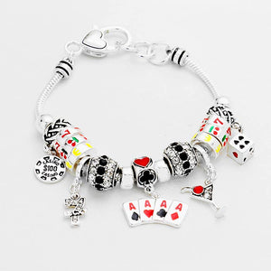 Multi Bead Card Suits Charms Bracelet