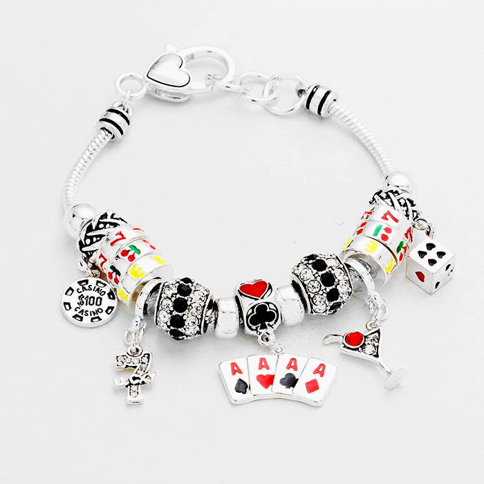 Multi Bead Card Suits Charms Bracelet