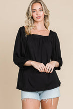 White Square Neck 3/4 Sleeve Relaxed Top