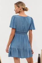 Blue Chambray Flounce Sleeve Ruffle Hem Dress