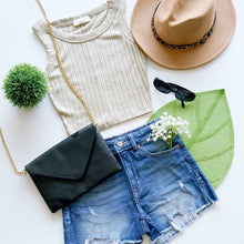 Sand Beige Ribbed Sleeveless Crop Tank Top