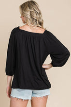 White Square Neck 3/4 Sleeve Relaxed Top