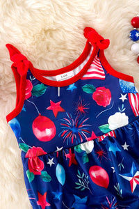 Navy Blue Infant Girls 4th of July Patriotic Balloon Print Onesie Romper