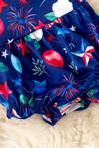 Navy Blue Infant Girls 4th of July Patriotic Balloon Print Onesie Romper