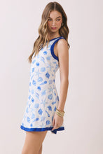Blue Seashell Printed Contrast Binding Detail A Line Shift Dress