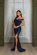 Royal Blue Sequin Off Shoulder Maxi Prom Dress