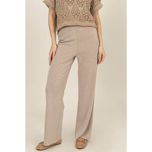 Camel Relaxed Rib Knit Wide Leg Pants